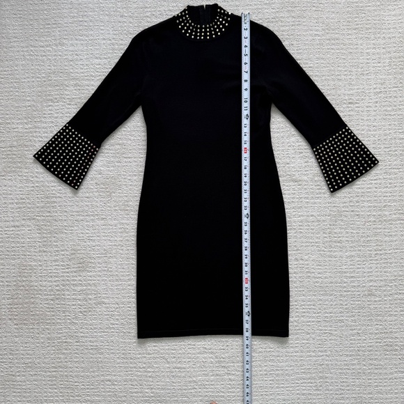 CALVIN KLEIN | Black Gold Studded Knit Sheath Dress Sz M - Picture 3 of 8